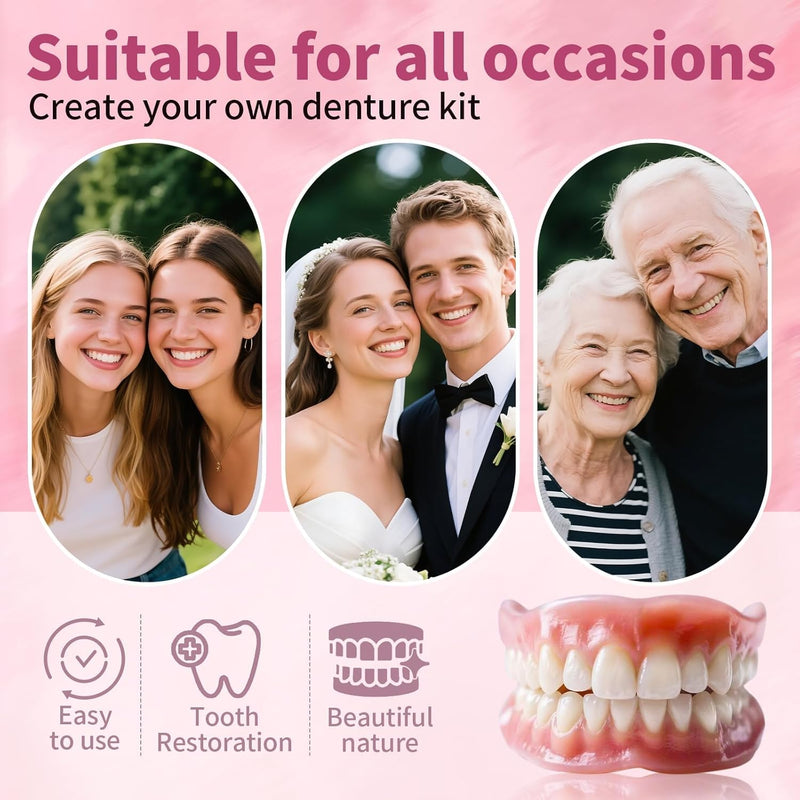 Denture Do it Yourself Full Set of Top and Bottom Fake Teeth, for Improve Smile, DIY Kit Easy and Convenient, Fake Teeth Repair Missing Teeth, Protect Your Teeth-JJ12