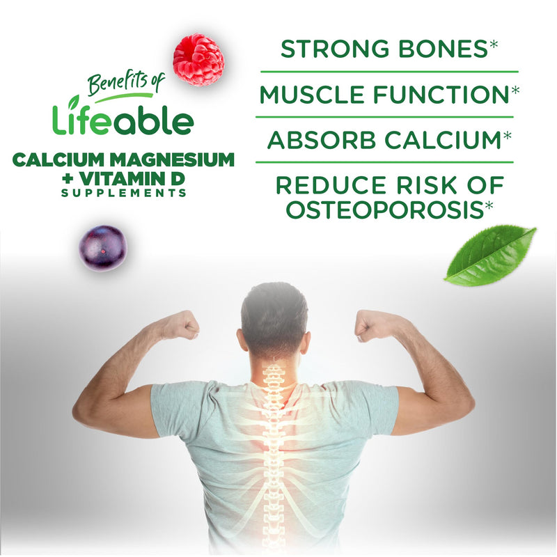 Lifeable Calcium Magnesium and Vitamin D Gummies | Great Tasting Calcium Magnesium Supplement | for Bone Health | Calcium Gummies for Adults | 90 Gummies