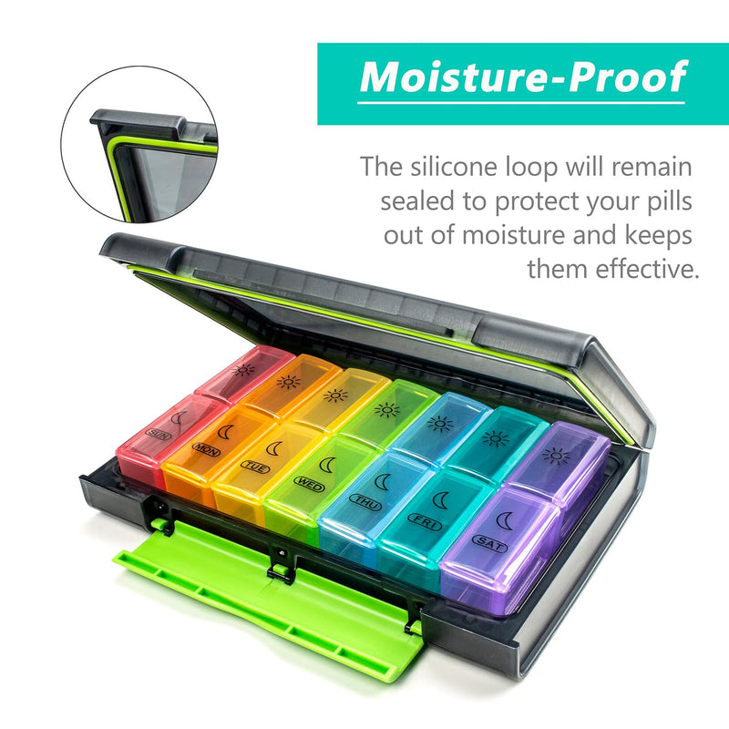 Remtise Weekly Pill Organizer, 7 Day Pill Box (2-Times-A-Day) Portable for Travel with Moisture-Proof Design Am/Pm Pill Case to Pills/Vitamin/Fish Oil/Supplements