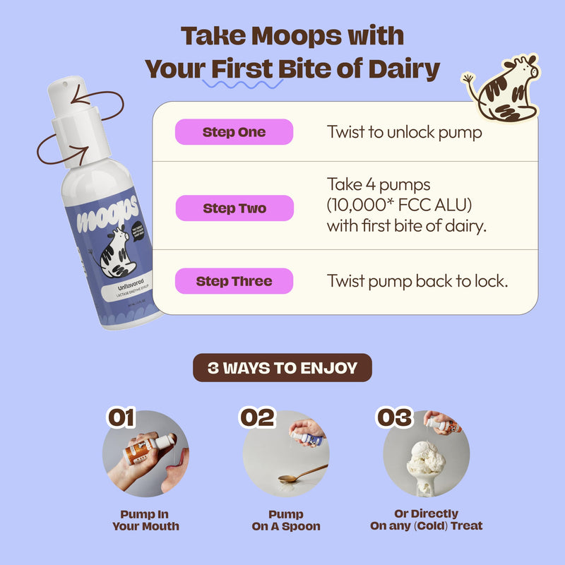 [Australia] - Moops Liquid Lactase Enzyme Syrup 2oz ‚Äì Pure and Unflavored Flavor ‚Äì 10,000 FCC Units for Fast Acting Dairy Relief ‚Äì Customizable Dosing for Lactose Intolerance ‚Äì Portable Twist-to-Lock Pump 