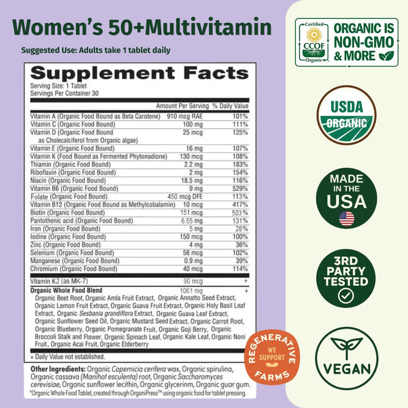 Womens Multivitamin 50+ and Iron from Wholefoods 60ct