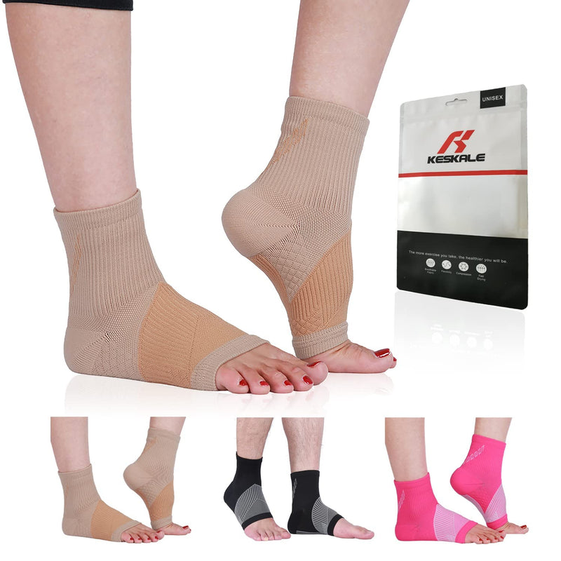 Compression Socks for Women & Men Open Toe (3 Pairs), Ankle Brace Compression Sleeve with Neuropathy, Foot Compression sleeve for Swelling, Pain & Plantar Fasciitis Relief (Beige, L) Beige x 3pairs Large