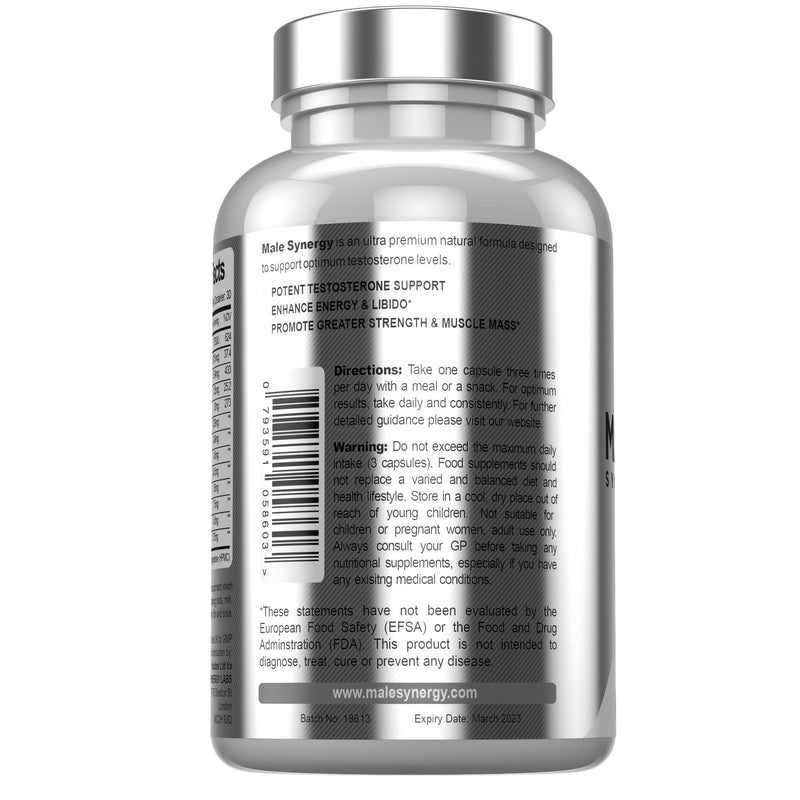 Ultra Premium Testosterone Booster for Men - Male Synergy The UK’s No1 Testosterone Supplements for Men Test Boost Energy Muscle Growth Libido | 90 Vegan Capsules Zinc Magnesium 90 count (Pack of 1)