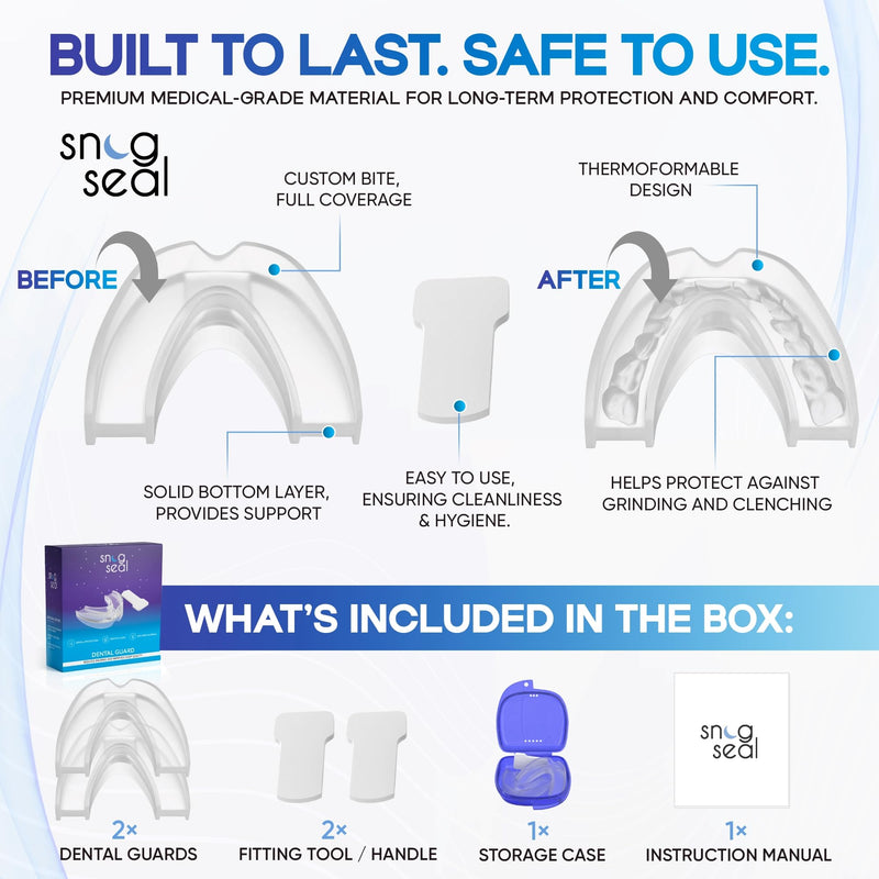 [Australia] - Dental Guard 2-Pack – Reusable BPA-Free Medical-Grade Material – Custom Fit – Nighttime Teeth Grinding Protection for Men and Women 