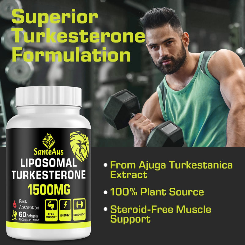 Liposomal Turkesterone Capsules 1500mg Supplement,Max Strength Ajuga Turkestanica Extract,Standardized to 20% Turkesterone,Optimal Absorption,Muscle Growth & Recovery,Gluten Free,Fillers Free,2 Pack 60 count (Pack of 2)