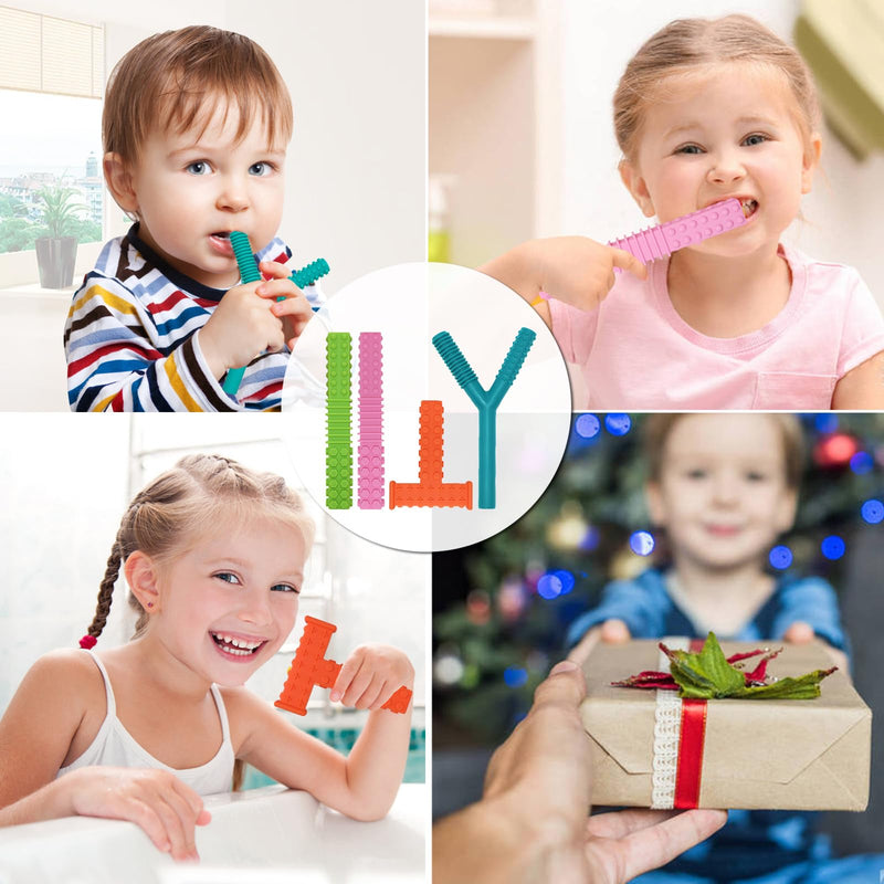 [Australia] - Sensory Chew Toys for Autistic Children, 4 Pack Silicone Chew Tube Teething Sticks Toys for Autism, ADHD, SPD, Chewies with Special Needs, Oral Motor Chewy Tool for Sensory Kids Chewer. 