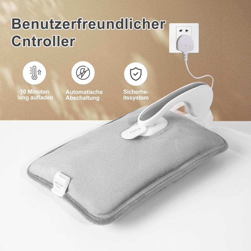 [Australia] - Electric hot water bottle, portable electric hot water bottle with soft cover, electric hot water bottle soothing warmth on the back, stomach, neck (grey, medium) grey 