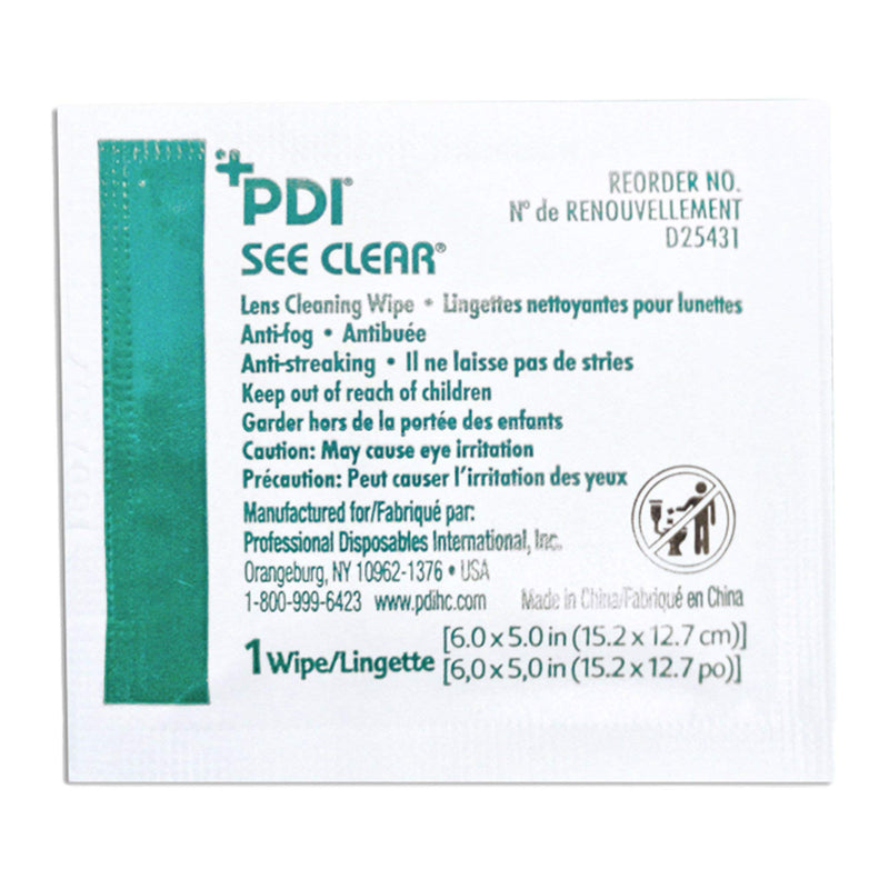 [Australia] - PDI See Clear Lens Cleaning Wipes, Non-Streaking & Anti-Static for Glasses, Eyeglasses, Loupes & Safety Eyewear, 1 Box of 120 Individually Wrapped Packets, Large 6" x 5" 