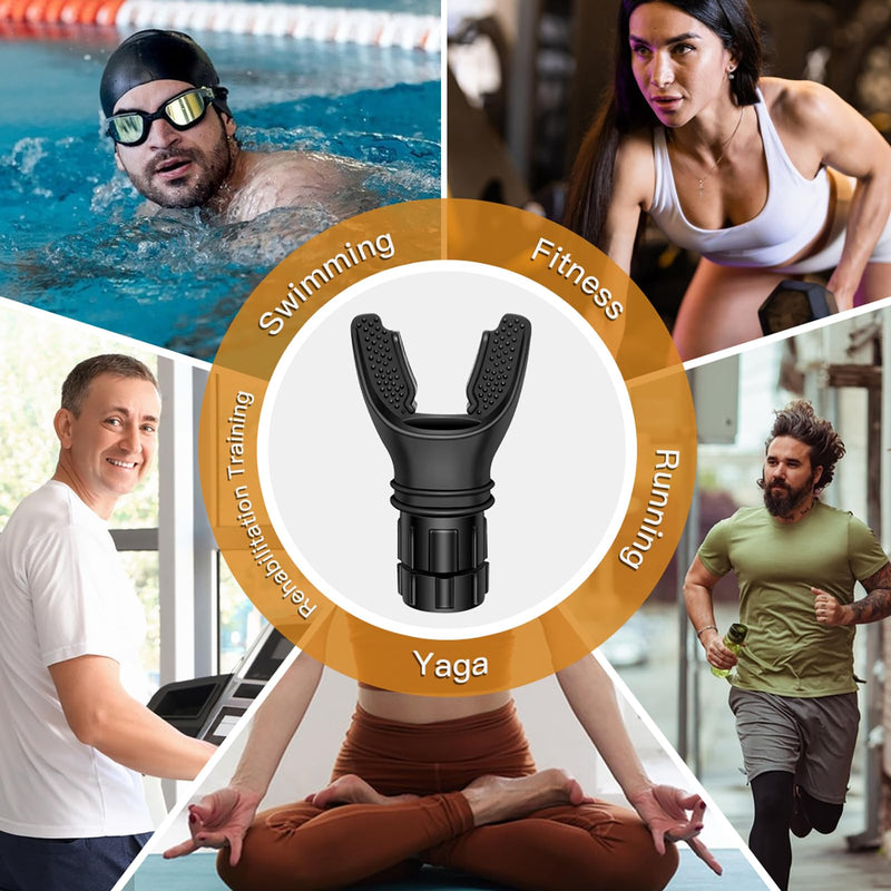 [Australia] - Breath Trainer, Portable Breathing Trainer for Men with Adjustable Resistance, Improve Endurancee and Strength for All,Daily Lung Trainer, Easy to Clean, 2PCS (Black) 