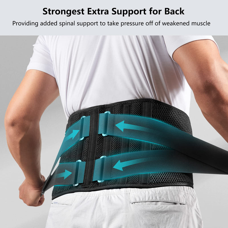 FREETOO Air Mesh Back Brace for Men Women Lower Back Pain Relief with 7 Stays, Anti-skid, Adjustable Lumbar Support Belt for Work for Sciatica Scoliosis (M(waist:36''-44''), Black) M(waist:36''-44'')