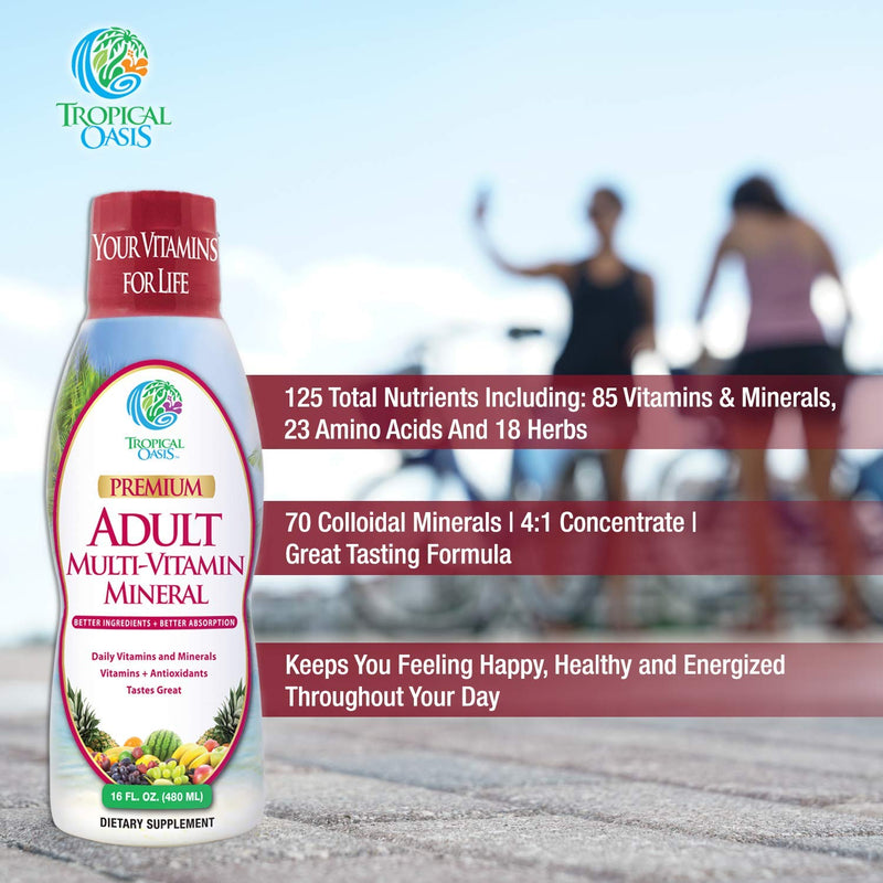Tropical Oasis Adult Liquid Multivitamin -Liquid Multi-Vitamin and Mineral Supplement with 125 Total Nutrients Including; 85 Vitamins & Minerals, 23 Amino Acids, and 18 Herbs - 16 fl oz, 32 serv 16 Fl Oz (Pack of 1)