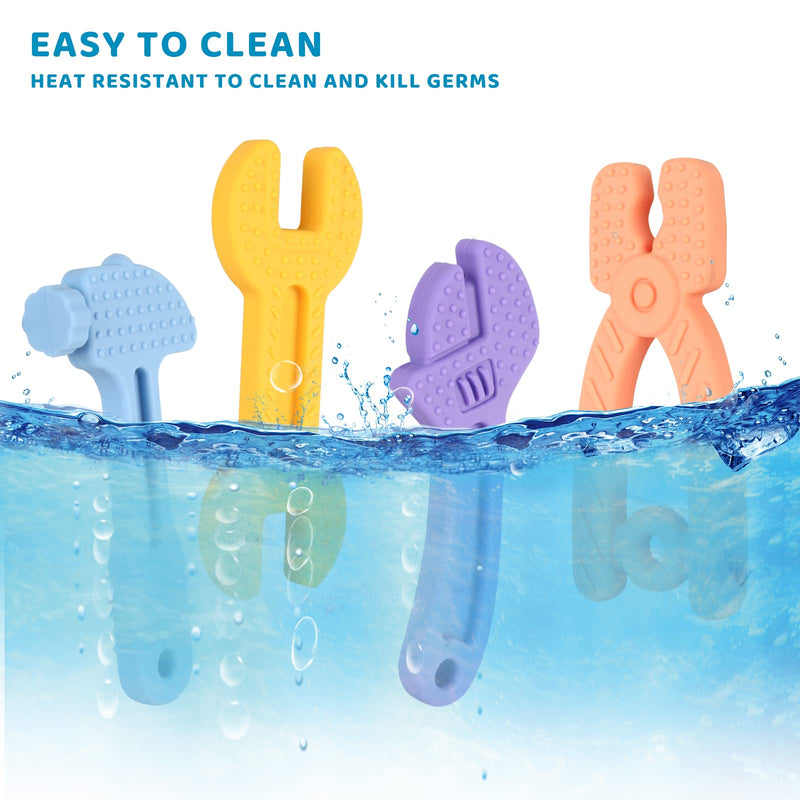 [Australia] - Fu Store 4 Pack Soft Silicone Teething Toys for Toddlers Infant Hammer Spanner Wrench Pliers Tools Shape Baby Teethers Relief Soothe Babies Gums Set (Hammer Set) 4 Pack Hammer Set 
