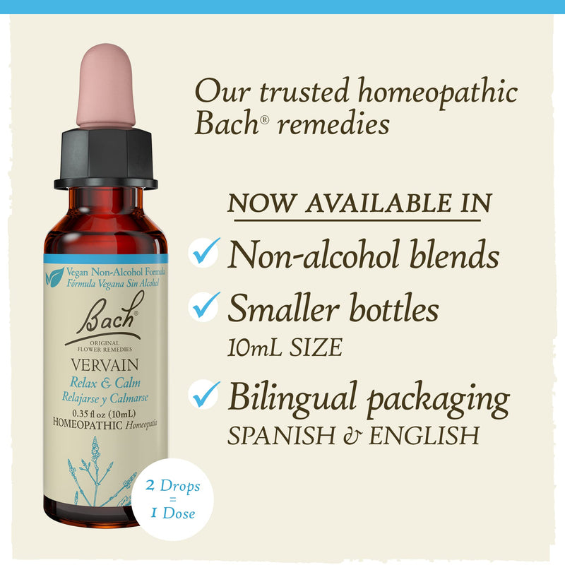 [Australia] - Bach Original Flower Remedies, Vervain for Relaxation and Calm (Non-Alcohol Formula), Natural Homeopathic Flower Essence, Holistic Wellness and Stress Relief, Vegan, 10mL Dropper 