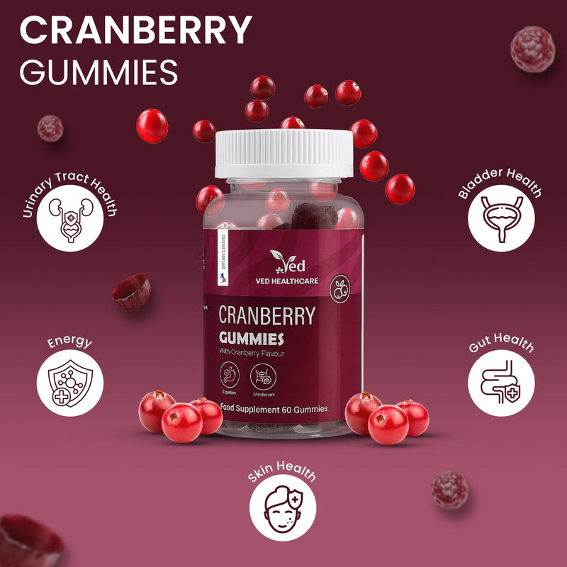 VED Cranberry Supplements for Women – 60 Vegan Cranberry Gummies with High-Strength Cranberry Extract, Natural Flavor – Urinary Tract & Bladder Health Support – 1 Month Supply.