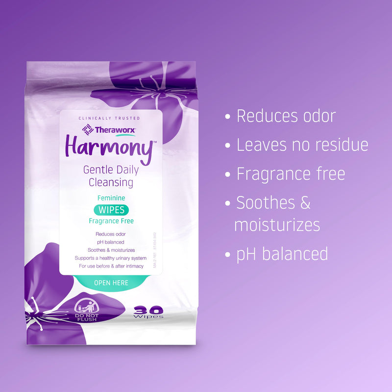 [Australia] - Theraworx Harmony Gentle Daily Cleansing Feminine Wipes, Fragrance Free, Urinary Hygiene, pH Balanced – 30 Count Unscented 30 Count (Pack of 1) 