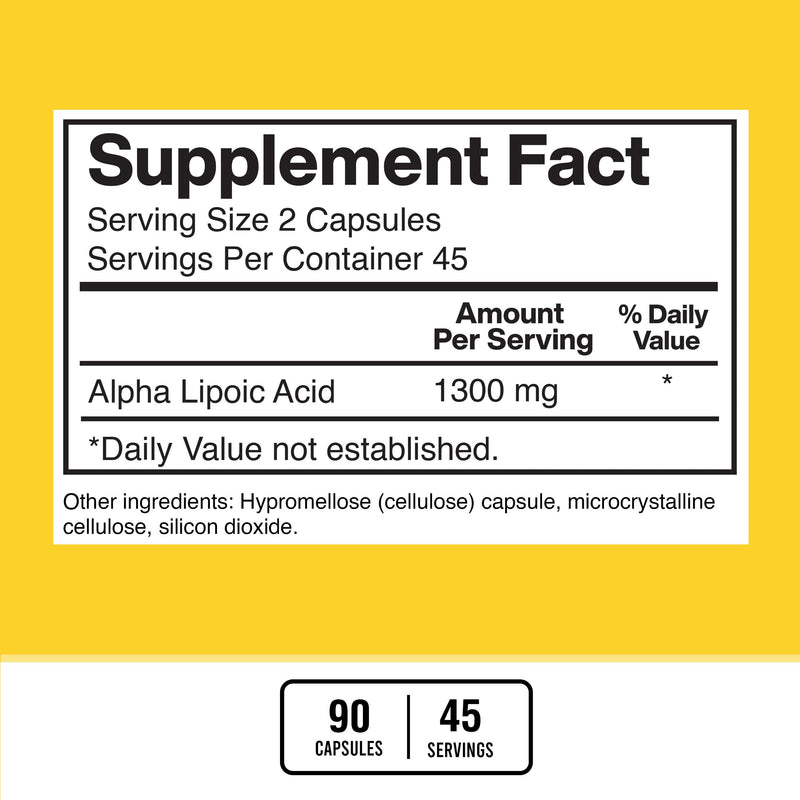 American Standard Supplements Alpha Lipoic Acid 1300mg Per Serving - Vegan, Gluten Free, Non-GMO, 90 Capsules, 45 Servings 90 Count (Pack of 1)