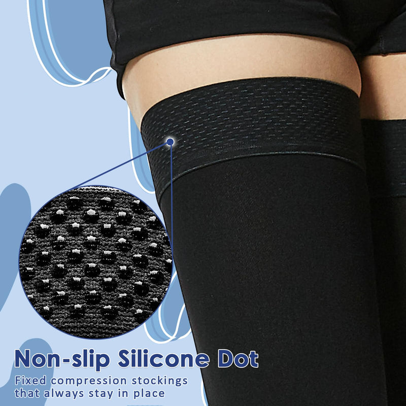[Australia] - Beister 15-20 mmHg Compression Stockings for Women & Men, Thigh High Medical Footless Graduated Compression Sleeves with Dot Silicone Band, Support Pressure Socks for Varicose Veins, Edema, DVT Black XX-Large 