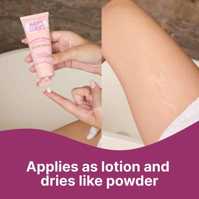 HAPPY CURVES Aluminum-Free Anti-Chafing Cream (Tahitian Vanilla) & Talc-Free Powder (Fragrance-Free) Bundle - Odor & Inner Thigh Chafe Control for Women