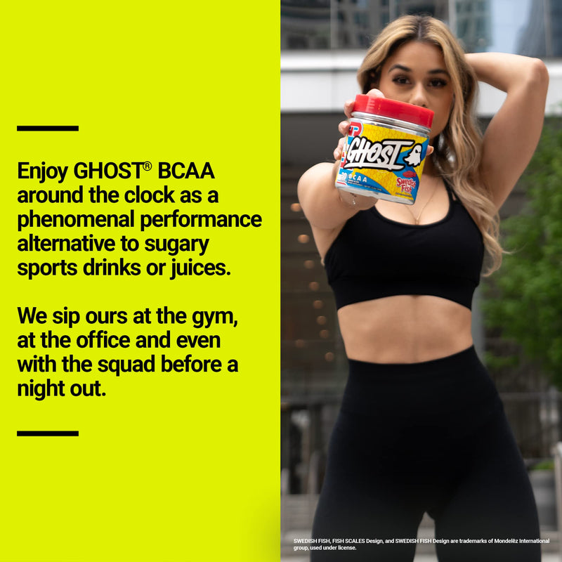 [Australia] - GHOST BCAA Powder Amino Acids Supplement, Sour Patch Kids Blue Raspberry - 30 Servings - Sugar-Free Intra, Post & Pre Workout Amino Powder & Recovery Drink, 7G BCAA 