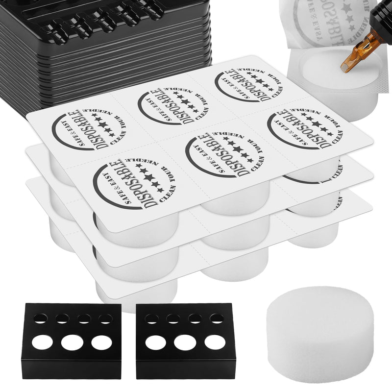 [Australia] - RHEIN 18 Tattoo Dip Foam Cup 2 Ink Cup Holders 12 Ink Tray Cleaning Needles Tip Tattoo Cleaning Supplies Disposable Professional 
