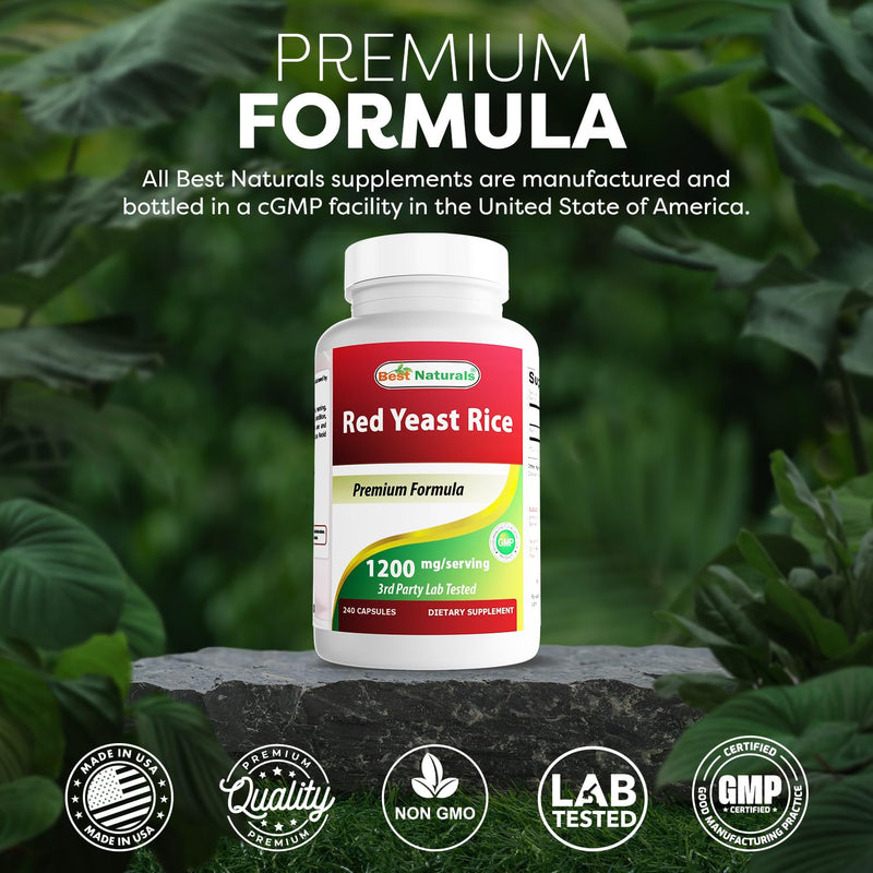 [Australia] - Best Naturals Red Yeast Rice 1200mg Per Serving 240 Capsules - Premium Formula - 3rd Party Lab Tested 