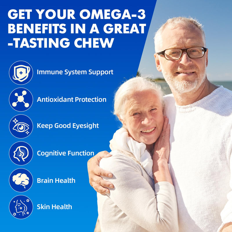 Vegan Omega-3 Gummies1000mg for Adults - Sugar Free Supplement with 400mg DHA & 600mg EPA, Vitamins A, C, E, and Zinc - 60 Count