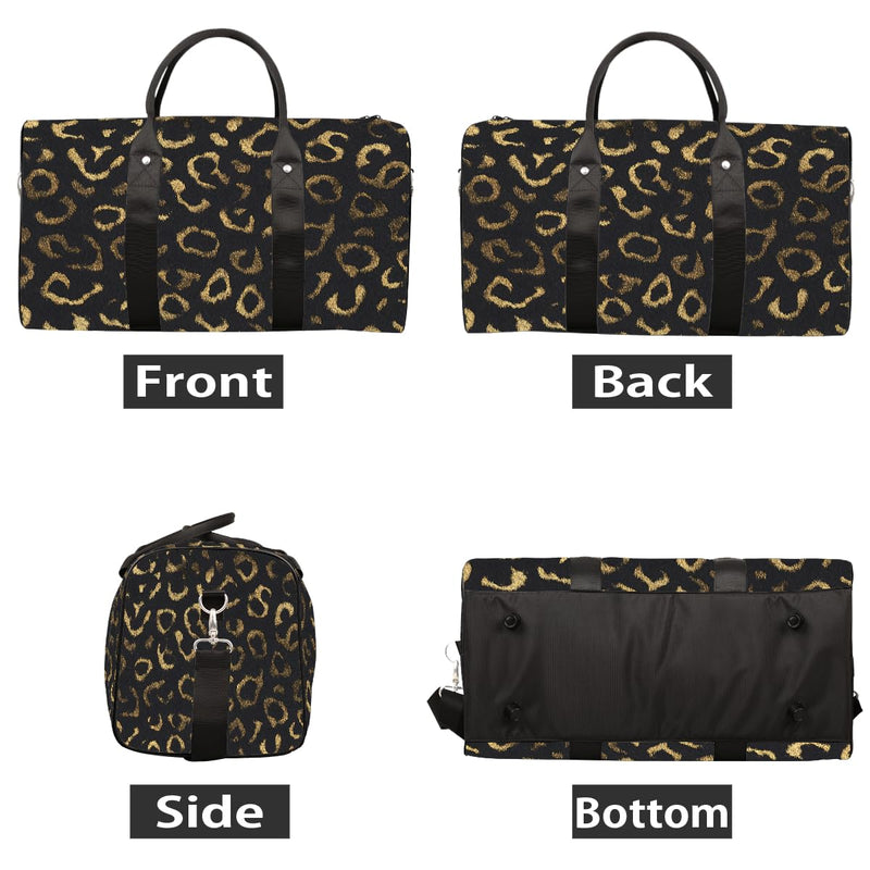 Pardick Travel Duffel Bag for Women Men Black Gold Leopard Cheetah Sport Gym Tote Bag Lightweight Weekender Overnight Bag Workout Bag Waterproof Foldable Carry on Luggage Handbag for Traveling Yoge A04:Black Gold Leopard