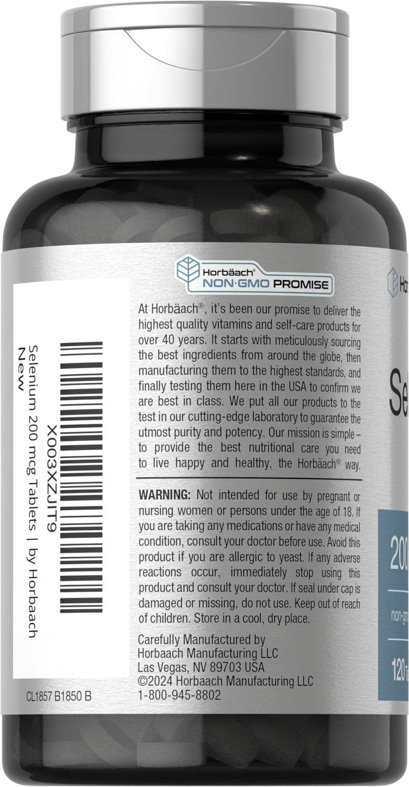 Selenium Supplement | 200mcg | 120 Tablets | Non-GMO and Gluten Free | by Horbaach