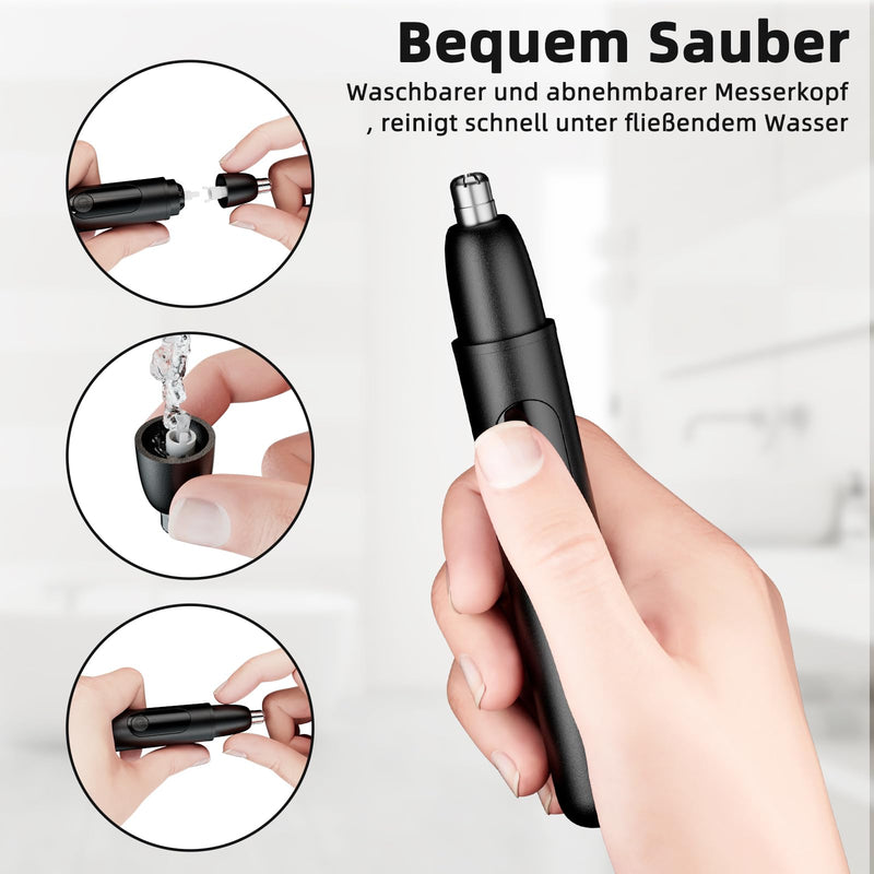 [Australia] - Nose Hair Trimmer, Rechargeable Wireless Ear Eyebrow Trimming Tool Dual Edge Blades Shaver Easy Cleaning with LED Light for Man Woman Black 