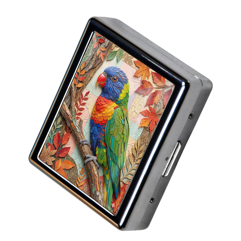 Metal 7 Day Pill Organizer, Cute Small Weekly Pill Case with 8 Compartments for Travel, Moisture-Proof Medicine Holder for Purse, Compact Daily Vitamin Box (Autumn Parrot) Autumn Parrot