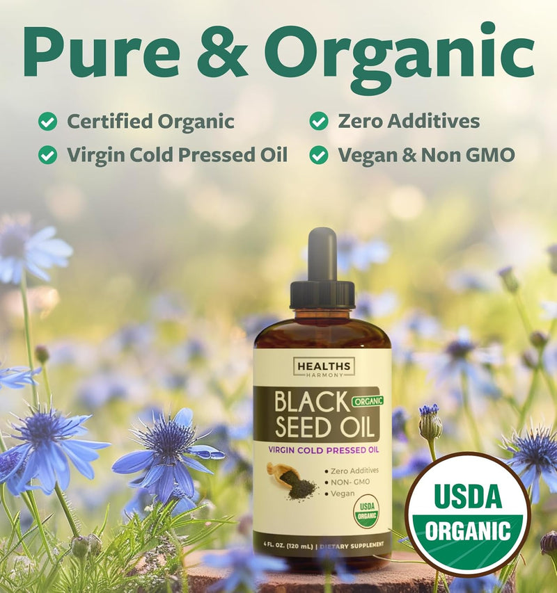 [Australia] - USDA Black Cumin Seed Oil Organic ‚Äì Nigella Sativa Black Seed Oil Organic Cold Pressed & Unrefined in Glass Bottle ‚Äì Vegan, Non-GMO Blackseed Nails & Hair Growth Oils (4 fl oz) 4 Fl Oz (Pack of 1) 