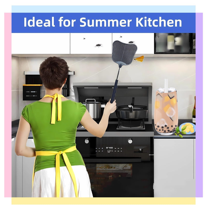 [Australia] - Telescopic Fly Swatter, Jakeloo 3 Pack Fly Swatter for Indoors Plastic Flyswatter Heavy Duty with Stainless Steel Telescopic Handle Ideal for Summer Home/Indoor/Outdoor/Classroom/Office (Blue) Blue 