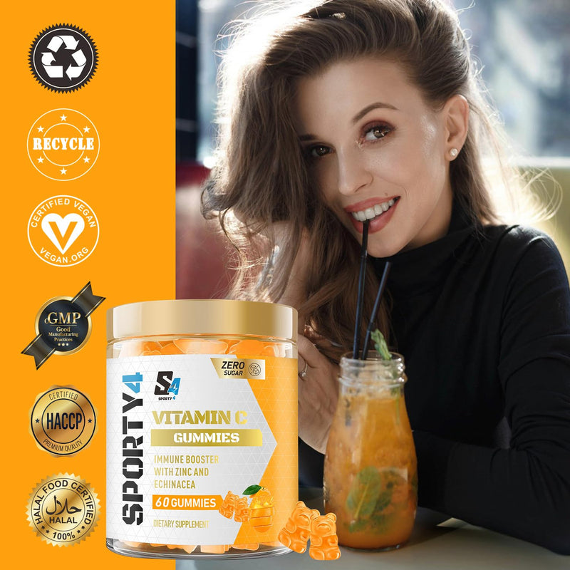 High Strength Vitamin C no creatine (Ascorbic Acid) Gummies + Zinc – Zesty Orange Flavour – Chewable Vegan Gummy Supplement – Immune, Collagen, Energy & Antioxidant Support – 1 Month Supply