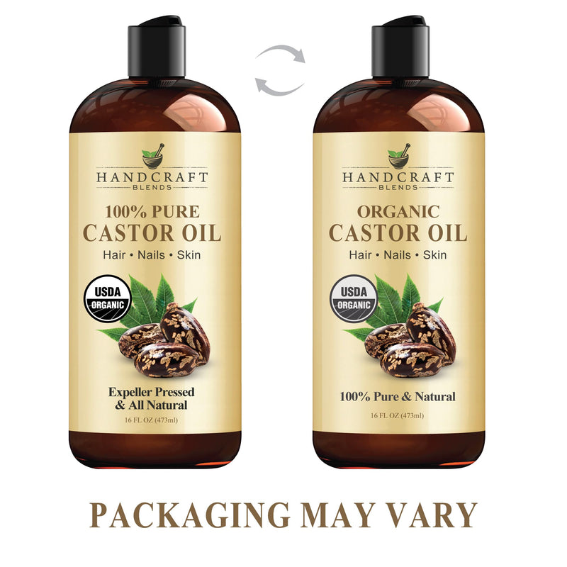 [Australia] - Handcraft Blends Organic Castor Oil - 16 Fl Oz - 100% Pure and Natural - Premium Grade Oil for Hair Growth, Eyelashes and Eyebrows - Carrier Oil - Hair and Body Oil - Expeller-Pressed and Hexane-Free Organic Castor 16 Fl Oz (Pack of 1) 