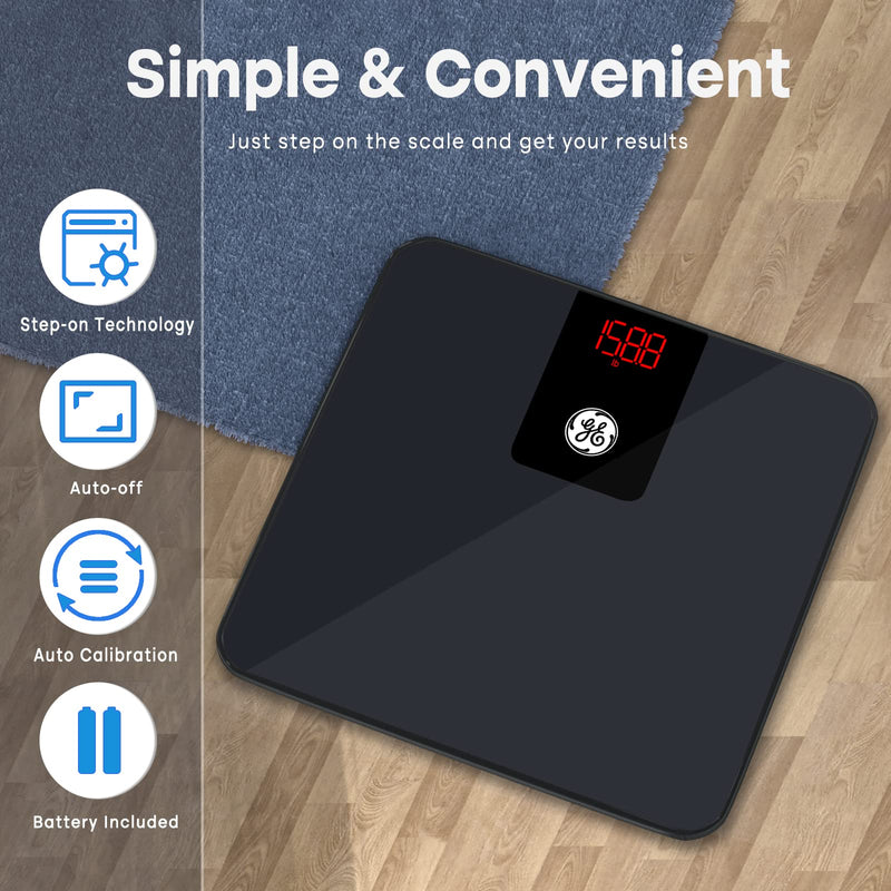 GE Digital Smart Bathroom Scale - Accurate Bluetooth Body Weight and BMI - Electronic Black Scale, 400lb Capacity 11" x 11"