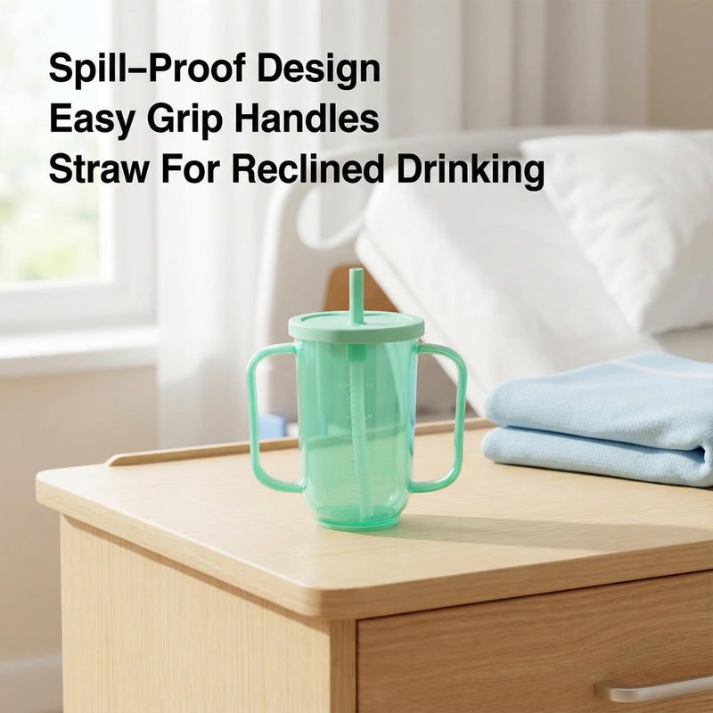 1 Pack 350ML Smoothie Cup, Non-Spill Drinking Cup with Lid and Straw, Free Flow Sippy Cup for Adults & Elderly, Leak-Proof Care Cup for Bedridden Patients (Modern Design)