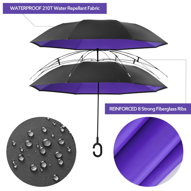 G4Free 54 Inch Large Windproof Umbrella Auto Open Classic Wooden J Handle 62 Inch Large Inverted Reverse Umbrella with C-Shaped Handle for Men Women