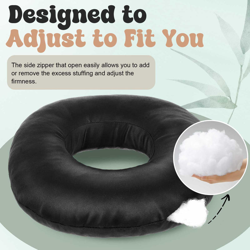 2 Pcs Satin Ear Hole Piercing Pillows Donut Pillow for Ear Pain Side Sleeping Neck Head Pressure Sore Relief Headphones Travel Protector Guard Lifesaver Tinnitus (Black) Black