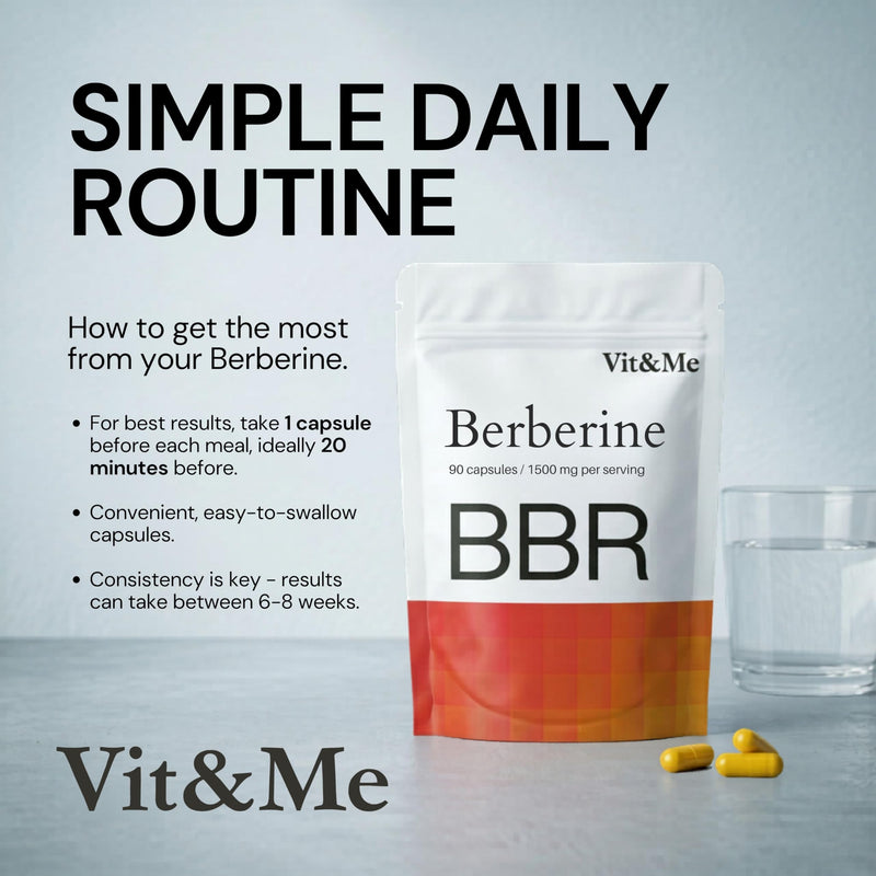 Berberine Supplement 90 Capsules, Flexible Dosage 500mg - 1000mg - 1500mg | 98% Pure Berberine HCL Clean High Strength | Blood Sugar Support, AMPK Metabolism, Heart & Gut Health, Vegan Non-GMO Vit&Me 90 count (Pack of 1)