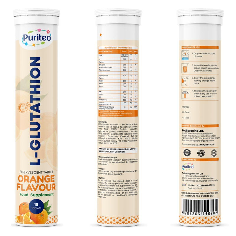 Hot Bargains L-Glutathione Effervescent Tablets – 30 Count | Orange Flavour | Skin Glow, Antioxidant & Natural Detox Support Supplements (One Size, Orange) One Size