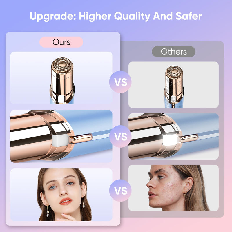 Facial Hair Remover for Women- as Seen on TV Painless Face Shaver -Mini Hair Remover, Electric Razor Shaver Portable Bikini Epilator for Lips, Chin, Armpit, Peach Fuzz, Fingers, Neck, Cheek Blue+2 Heads