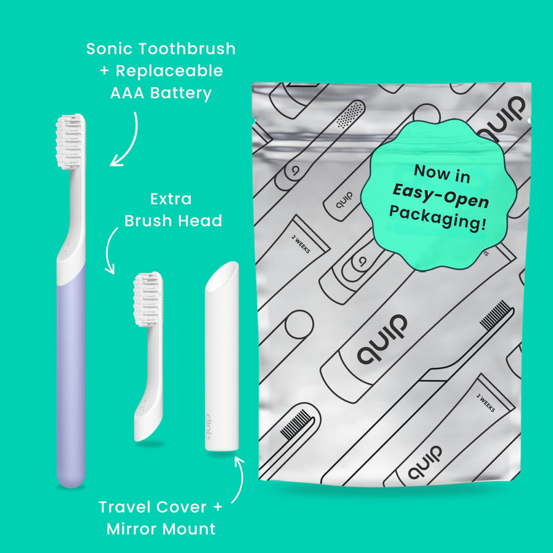 [Australia] - Quip Sonic Electric Toothbrush for Adults - Time Travel & Soft Bristles with Travel Case & Replacement Brush Head - 3 Month Battery Life, Plastic Handle- Lavender 1 Count (Pack of 1) 
