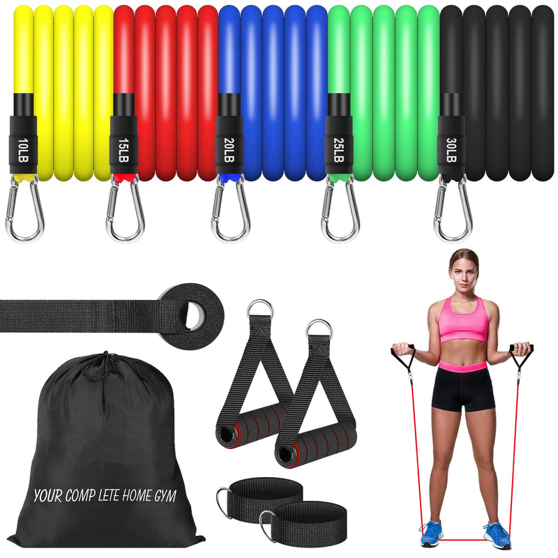 [Australia] - Resistance Bands Set, Workout Bands with Handles, Door Anchor, Ankle Straps and Carry Bag, Exercise Bands for Shape Body and Home Workouts 10-100 LBS Assorted 