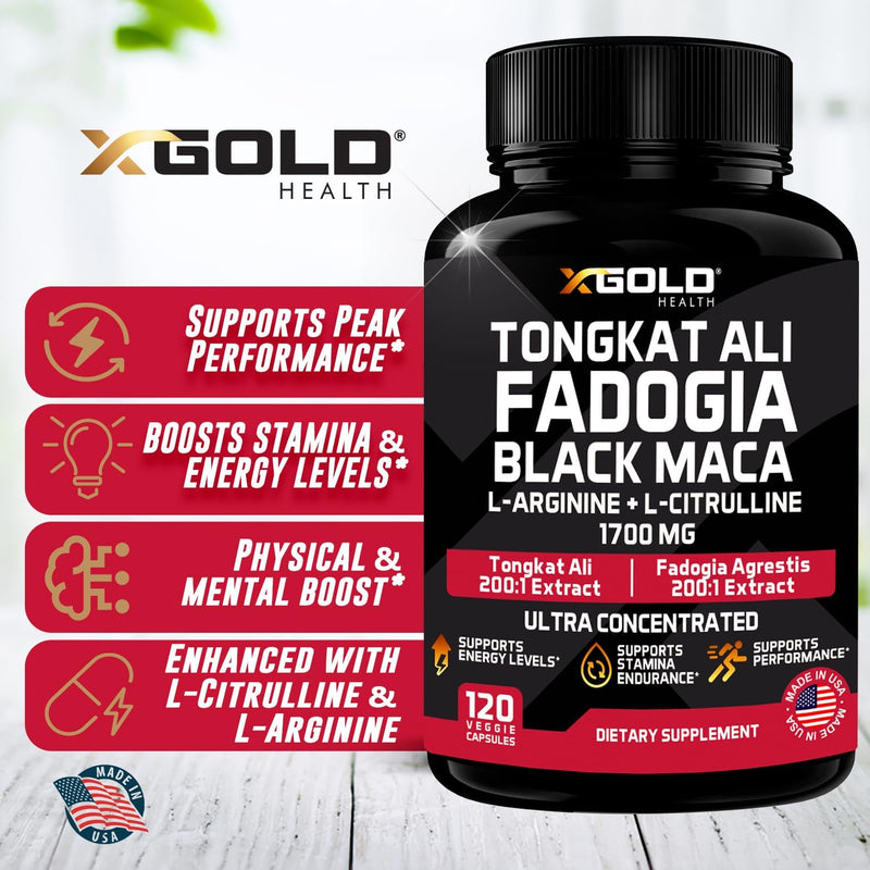 [Australia] - Tongkat Ali, Fadogia Agrestis, L-Arginine, L-Citrulline & Horny Goat Weed Supplement: 1300mg Ultra Concentrated Complex for Boosted Energy & Stamina - Herbal Performance Supplements - 120 Capsules 