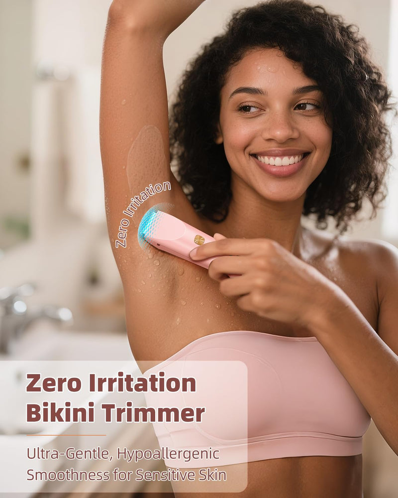 [Australia] - Bikini Trimmer for Women,Dual Head Electric Shaver with Hypoallergenic Ceramic Blades,Waterproof Bikini Razors with Cordless USB Rechargeable Led Display,for Armpit Leg Body Facial Wet & Dry Use,Pink Pink 