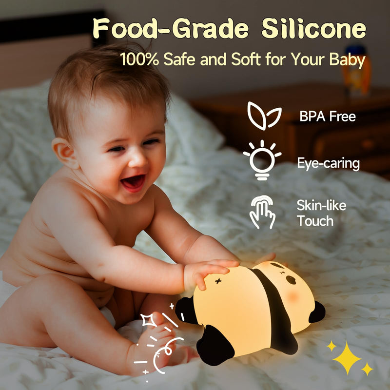 [Australia] - Rechargeable Cute Night Light for Kids Room with Timer, Food Grade Silicone Touch Night Light for Baby Nursery, Dimmable Cute Lamp for Bedrooms, Breastfeeding, Squishy Panda Night Light for Kids 1 Panda Lamp[TAP CONTROL] 