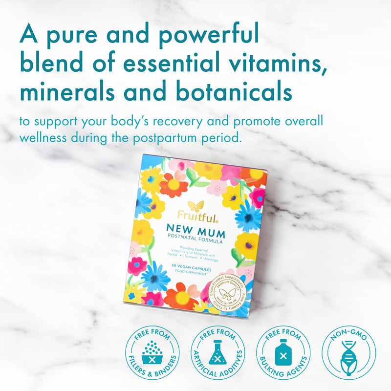 Fruitful New Mum Postnatal Formula – Postnatal and Breastfeeding Vitamins for Women - Multivitamin Supplement with Folic Acid & Natural Ingredients - Postpartum Recovery & Milk Production – 60 Capsule New Mum Supplement 60 count (Pack of 1)