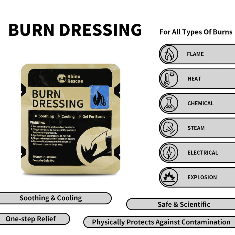 [Australia] - Rhino Rescue 4" X 4" Burn Dressing, Burn Gel Cooling Soothing Cream Relief Burn First Aid Supplies (5) 5 