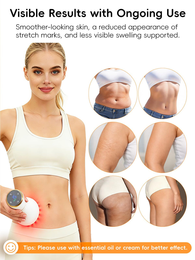 Lymphatic Drainage Massager for Body & Legs – Electric Handheld Body Massager with 12 Levels & Multi-Mode Massage, Helps Support Circulation, Smooth the Look of Cellulite & Relax Muscles-White