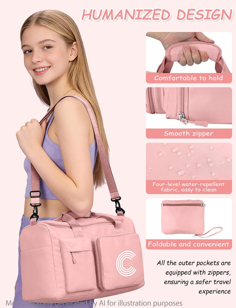 Gifts for Girls Women, Initial kids Duffle bag with Shoe Compartment, Personalized Duffle Bags for Girls Gym Bag, Birthday Gifts for Kids Women Daughter Sister Friend Wife, Pink N